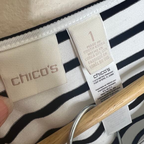 Chico's Black White Stripe Rayon Top Skirt 1 (8) - Picture 2 of 13